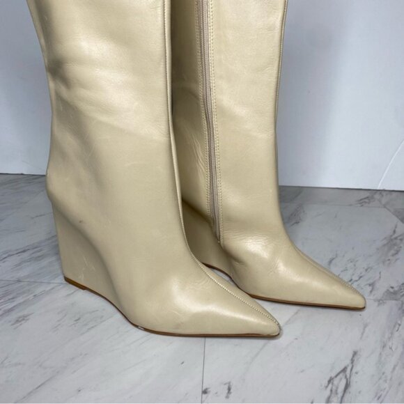 Schutz Asya Up Eggshell Leather Pointy Toe Wedge Tall Boot 8B - Picture 11 of 15